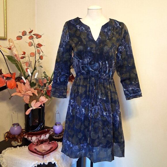 NWOT dotty Women's Blue Printed Fully Lined Midi Dress S/P - Picture 2 of 7